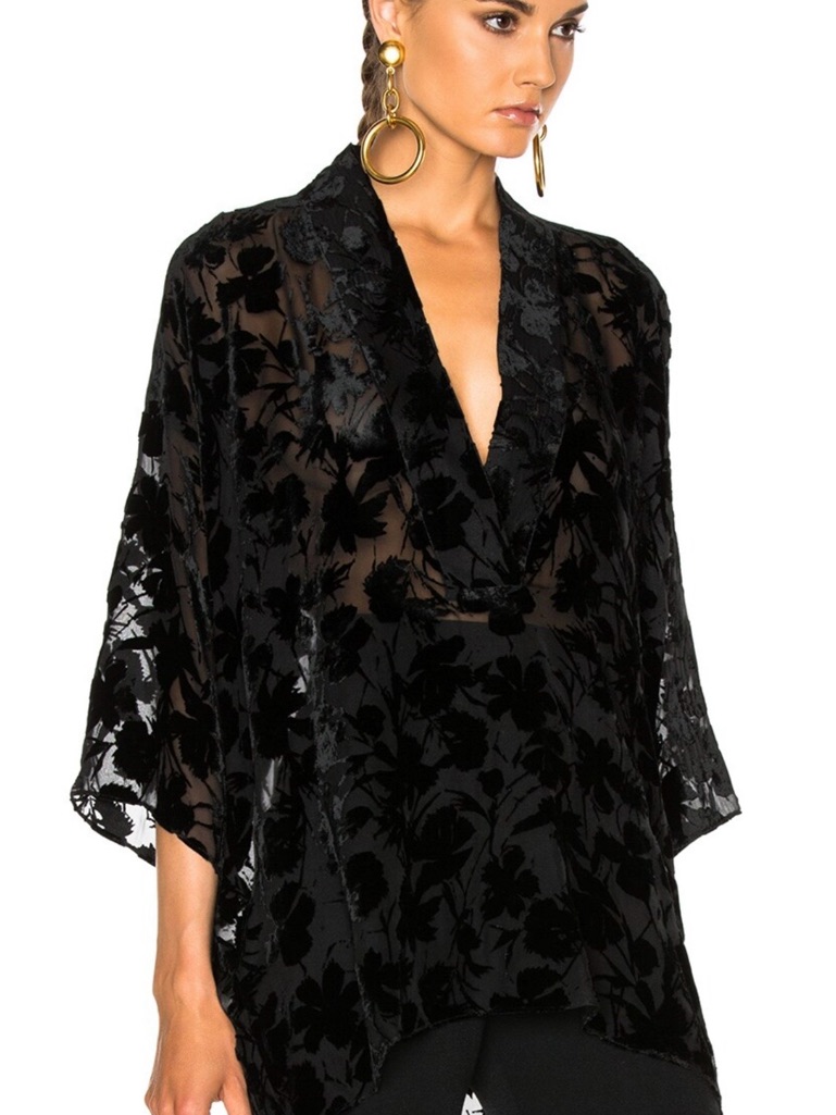 Nili Lotan Helga Top Velvet Floral Kimono Tunic - Black